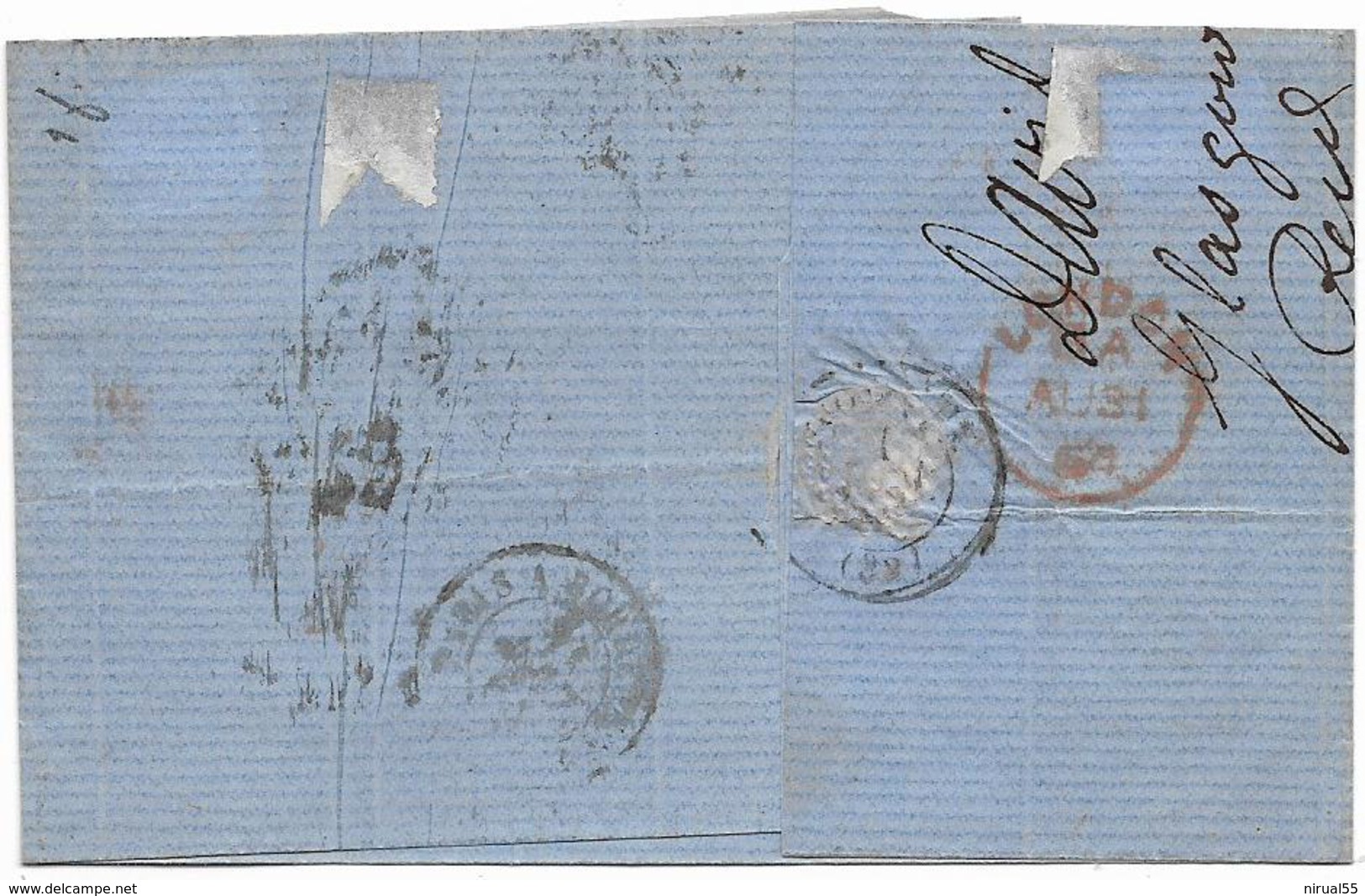 Angleterre ONE PENNY De 1864 Victoria Bande De 4 Timbres Abcd Au Départ De Glasgow 20 Août 1864 Pour Bordeaux ........jp - Covers & Documents