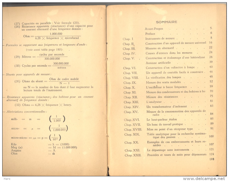 Livre " Radio-Dépannage Et Mise Au Point " De R. Deschepper 1944 - Sommaire, Voir Scans (b193) - Audio-Visual