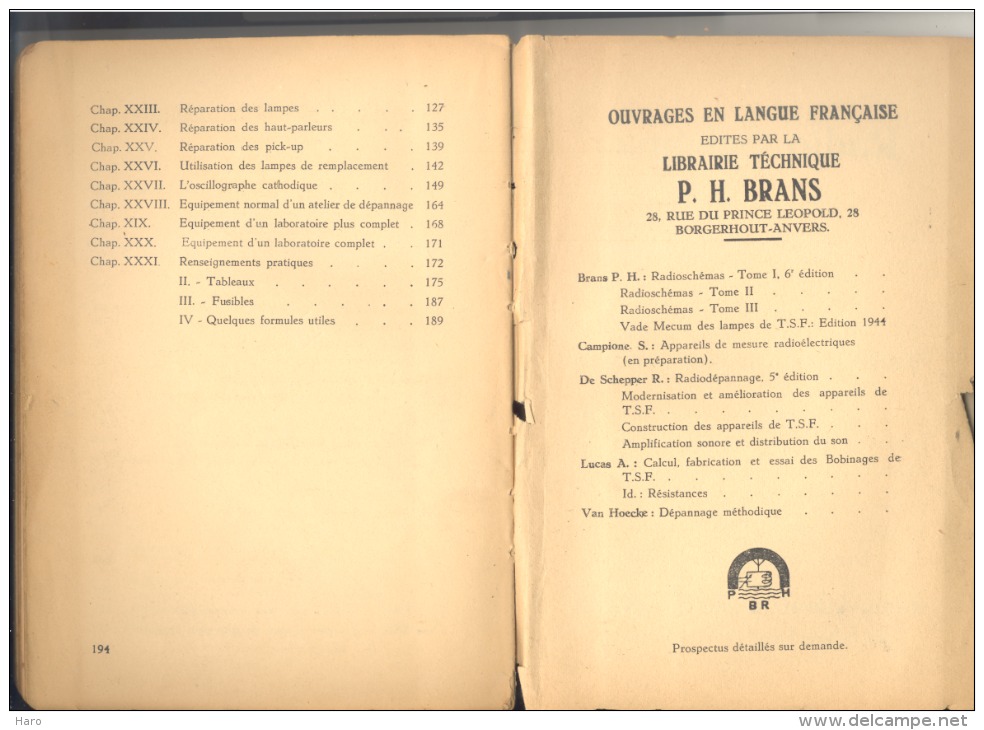 Livre " Radio-Dépannage Et Mise Au Point " De R. Deschepper 1944 - Sommaire, Voir Scans (b193) - Audio-Visual