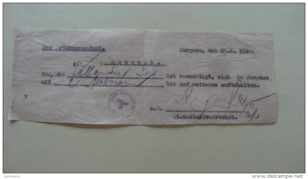 Jargeau  Allemagne  1940 Ausweis Pour Tallandier Louis - Documents