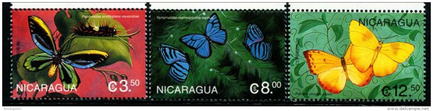 HD0084 Nicaragua 1999 All Kinds Of Butterflies 3v MNH - Schmetterlinge