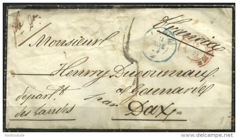 SPAIN - ESPAGNE 1855 - Carta De Luto - Cadiz A Francia - Briefe U. Dokumente