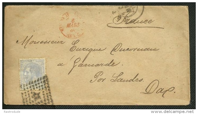 SPAIN - ESPAGNE 1880 Carta - Alfonso 25c A Francia Con Fechador Trebol Estafeta De Cambio - Storia Postale