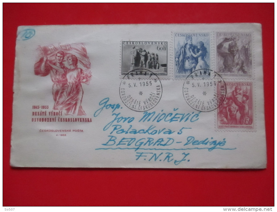 T8-FDC Cover,Envelope-10.Výročí Osvobození Československa-10.Anniversary Liberation Of Czechoslovakia Praha-Belgrade '55 - FDC