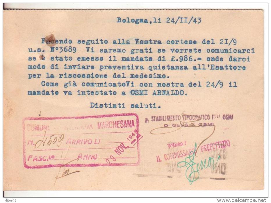84-Regno-Pubblicitaria Con 50c.Posta Aerea Usato Come Ordinario-da Bologna 1943 A Villanova Marchesana - Marcophilie (Avions)