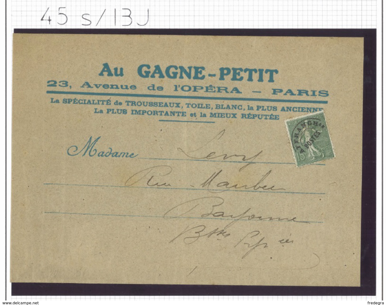 Préo 45 Semeuse Lignée - Sur Bande-journal Entière Au Gagne-Petit Paris Pour Bayonne Basses-Pyrénées - 1893-1947