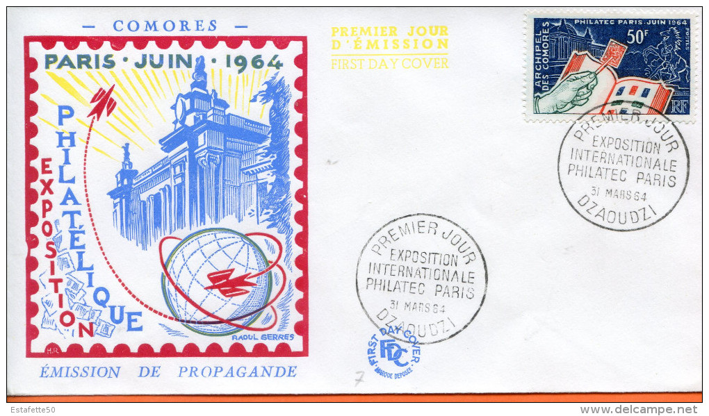 France ;Comores,FDC 1964 ; Exposition Philatélique - Lettres & Documents