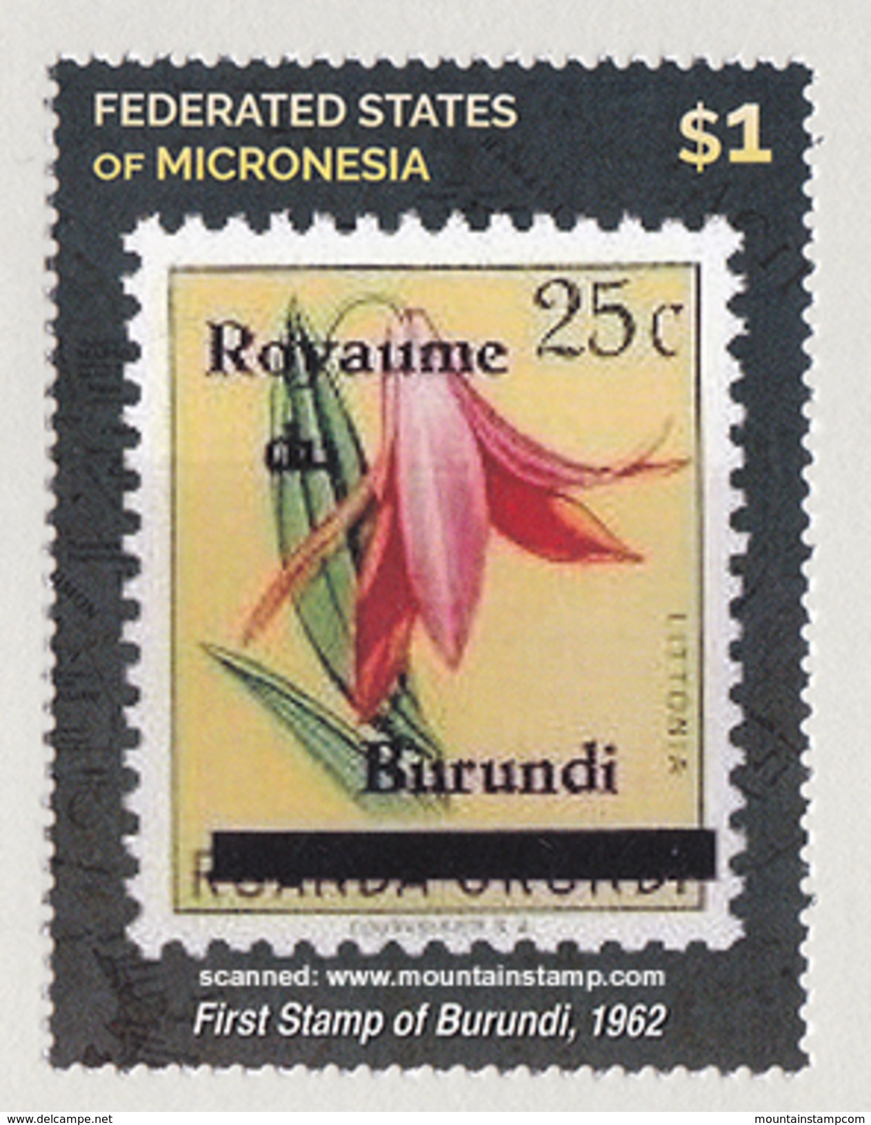 Micronesia 2015 (B17) Stamp On Stamp First Stamp Of Burundi 1962 Blumen Flowers MNH** - Mikronesien