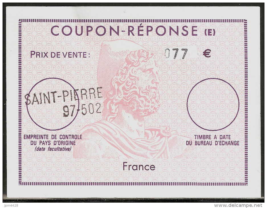 Saint Pierre Et Miquelon - SPM -  Coupon -Réponse (E) Surchargé 077€ Sur 0,64€ - Griffe SAINT-PIERRE 97-502 - Other & Unclassified