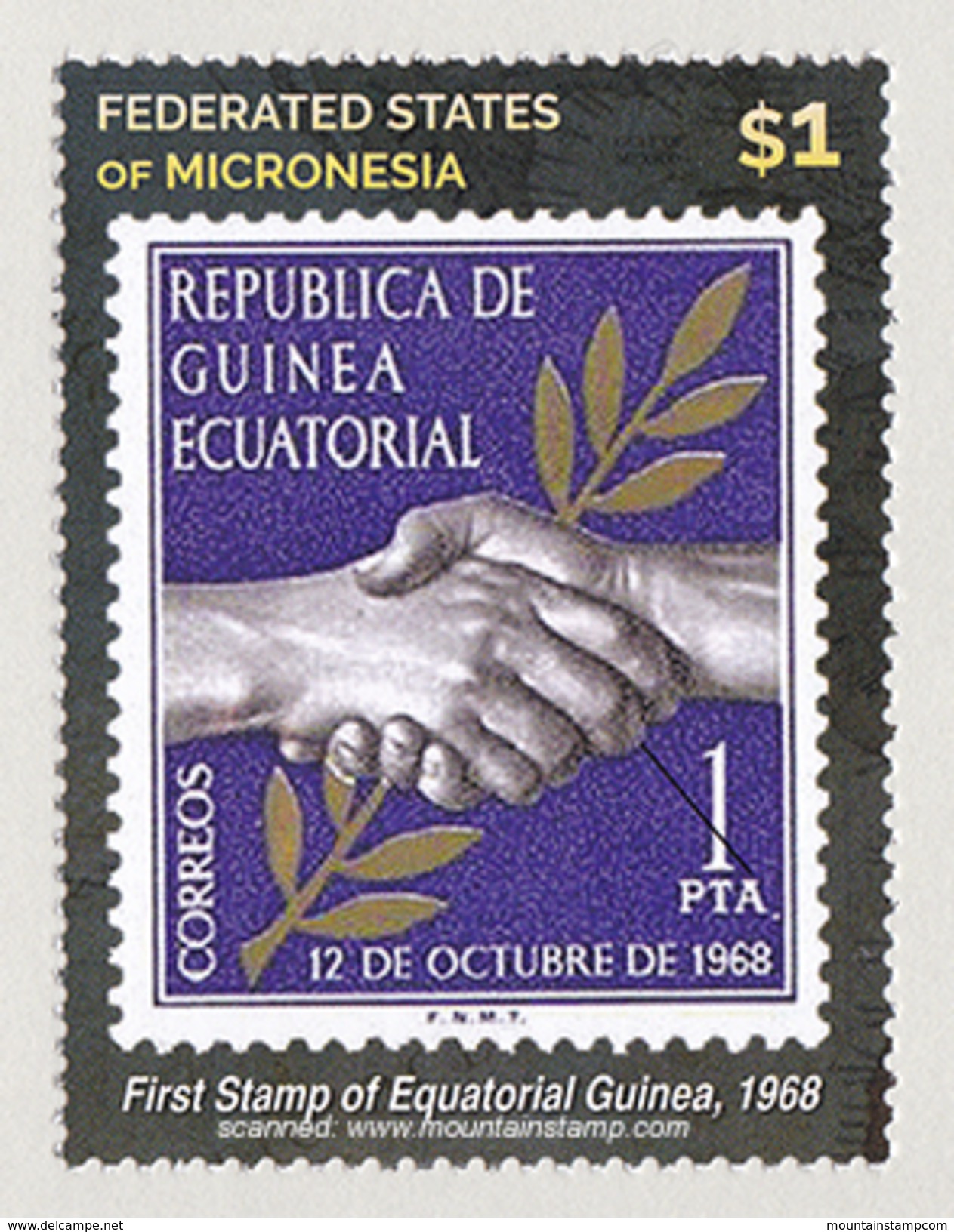 Micronesia 2015 (B17) Stamp On Stamp First Stamp Of Equatorial Guinea 1968 MNH** - Mikronesien