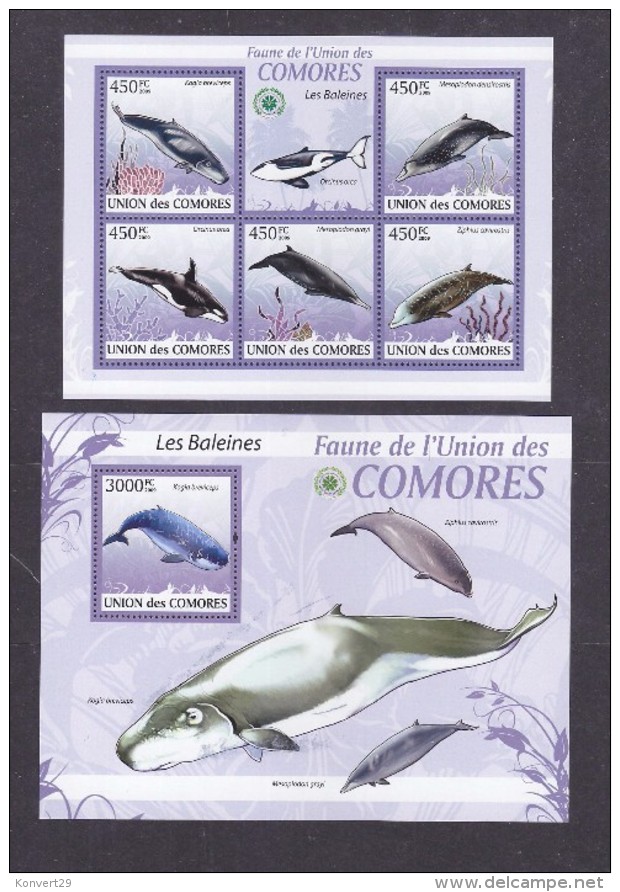 Comoros 2009  Whales  S/s + M/s   MNH - Wale