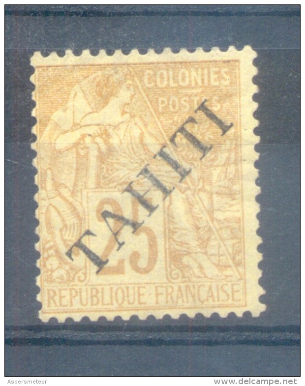 1893 FRENCH TAHITI 25 CENTS STAMP WITH BLACK SURCHARGE YVERT NR. 14 WITH A CATALOGUE VALUE OF EUROS 10.000 - Used Stamps