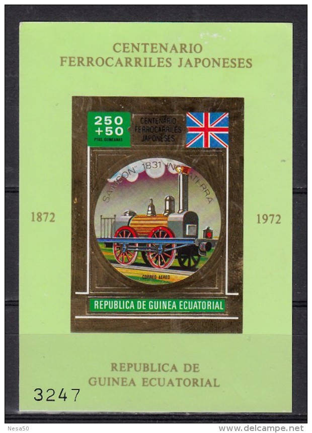 Train, Eisenbahn, Locomotive, Railway:  Guinea Equatorial 1972 Mi Nr. Blok 35 A  UK Train Samson - Trains