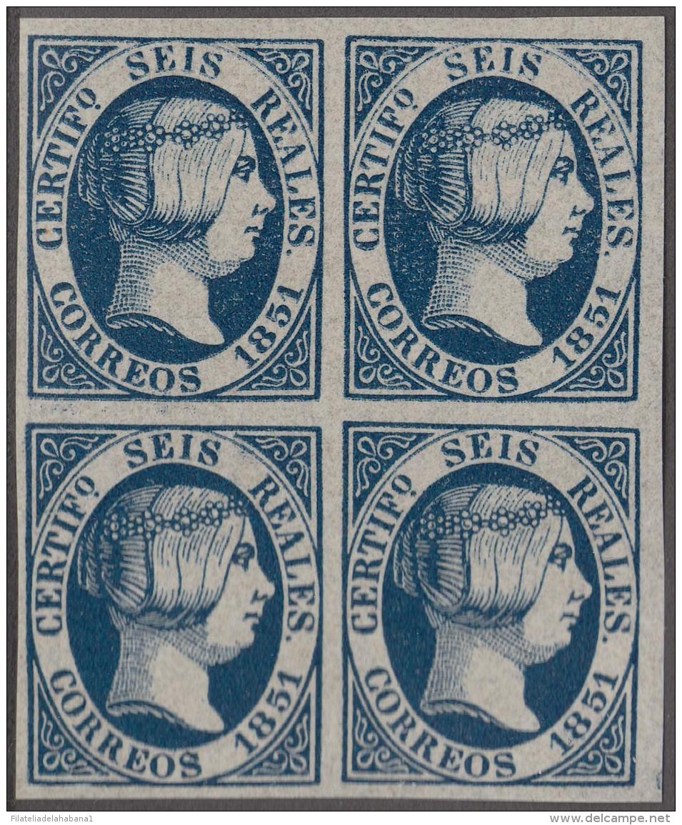 FAC-7 ESPAÑA SPAIN. SEGUI OLD FACSIMILE REPRODUCTION. ISABEL II. 1851 6r BLOCK 4. - Ensayos & Reimpresiones