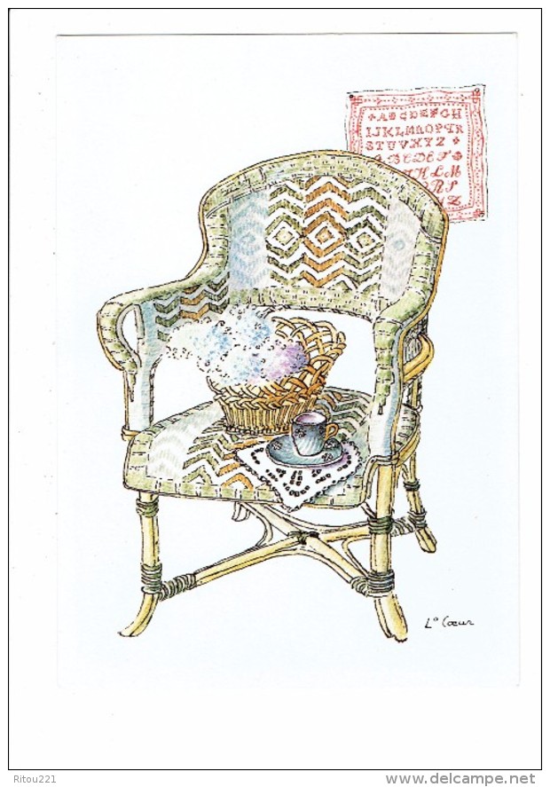 Cpm - Plume Et Aquarelle LISE LE COEUR - Pour Fanette - Fauteuil En Rotin Tasse Abécédaire Lettres Alphabet - Autres & Non Classés