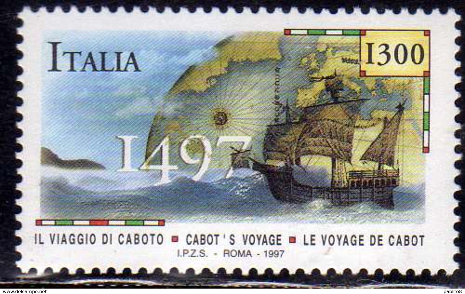 ITALIA REPUBBLICA ITALY REPUBLIC 1997 SBARCO DI GIOVANNI CABOTO SULLE COSTE CANADESI LIRE 1300 MNH - 1991-00: Ungebraucht