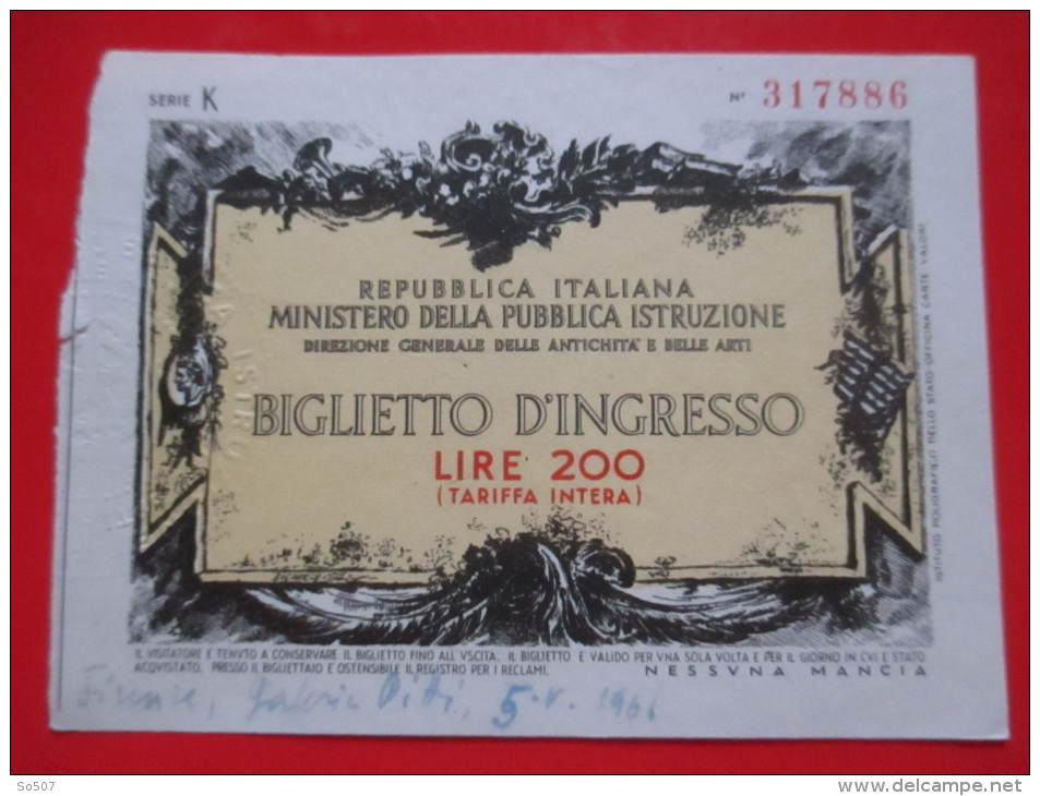 Biglietto D´Ingresso - Repubblica Italiana Ministero Della Pubblica Istruzione-Serie K-200 Lire - Biglietti D'ingresso
