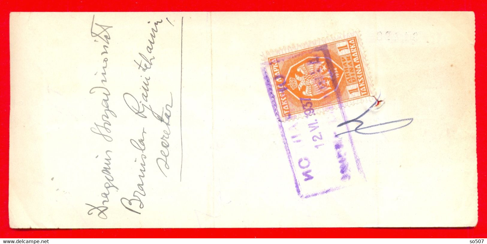 X1- Check, Cheque - Banque Franco - Serbe, France - Serbia Bank 1937. Paris, Belgrade, Kingdom Of Yugoslavia - Schecks  Und Reiseschecks