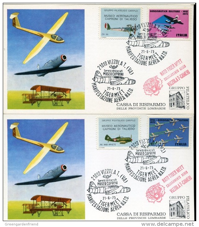 14812 Italia, 2 Special Cards And Postmark 1973  Vizzola Ticino Varese Tiger Meet Museo Caproni - Flugzeuge