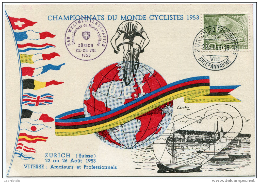 SUISSE THEME CYCLISME CARTE POSTALE OFFICIELLE DES CHAMPIONNATS DU MONDE CYCLISTES 1953 N°1 ZURICH (VITESSE....) - Radsport