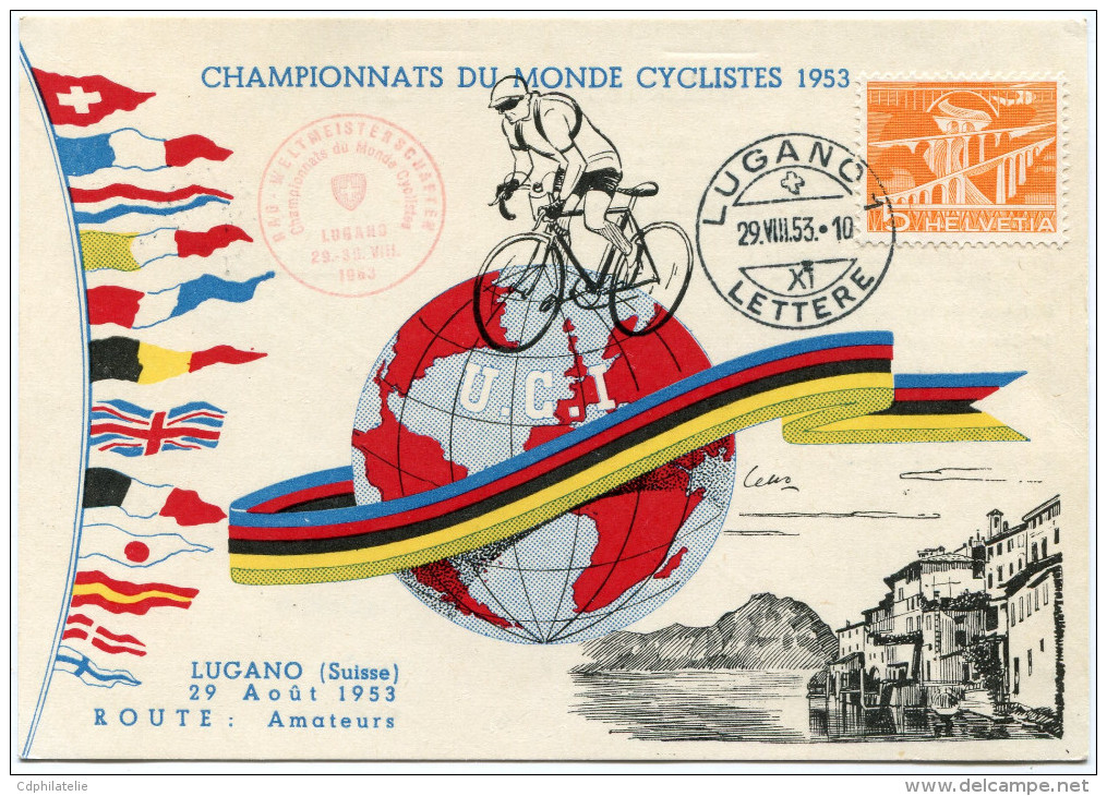 SUISSE THEME CYCLISME CARTE POSTALE OFFICIELLE DES CHAMPIONNATS DU MONDE CYCLISTES 1953 N°4 LUGANO (ROUTE....) - Radsport