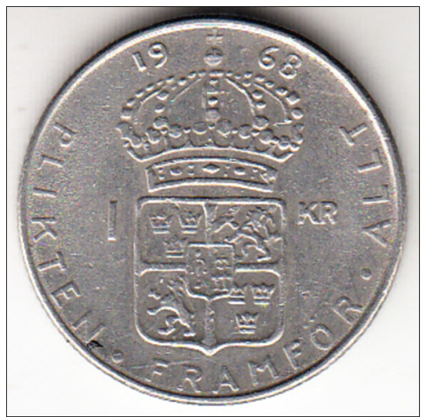 SUECIA 1968  1 KRONE. REY GUSTAF VI ADOLF  . NIQUEL PESO 6 GRAMOS    EBC   CN4359 - Suecia