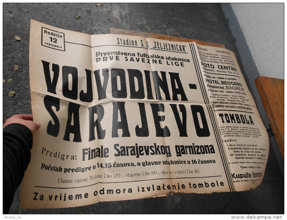 Poster Plakat Football Vojvodina Sarajevo  Stadion Sd Zeleznicar Big - Autres & Non Classés