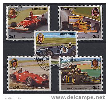 PARAGUAY 1989, AUTOMOBILES F1, 5 Valeurs, Oblitérés. R107 - Automovilismo