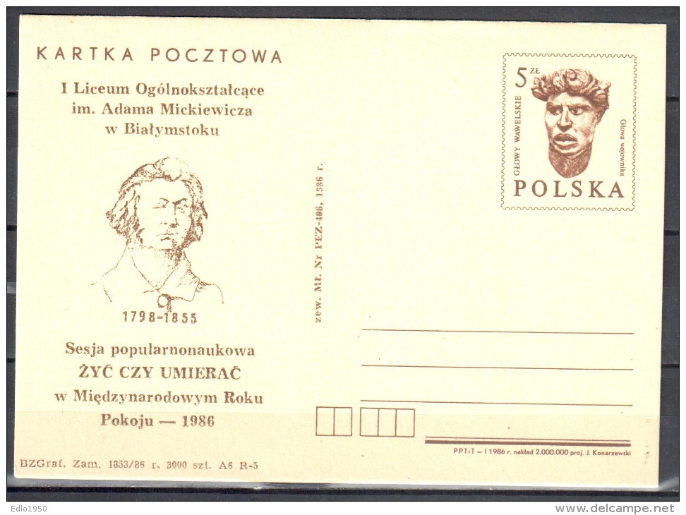 Poland 1986 - Additional Printing - Fi. Cp 919 - Postcard - Unused - Ganzsachen