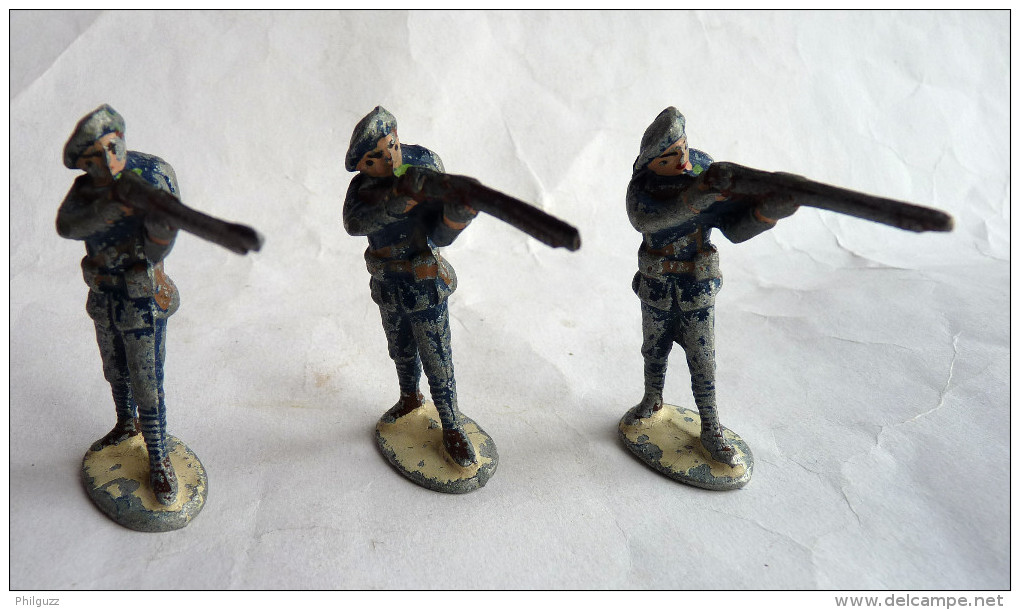 LOT FIGURINE QUIRALU 3 CHASSEURS ALPINS SOLDATS TIREURS FUSILS DEBOUT - ALUMINIUM - Quiralu