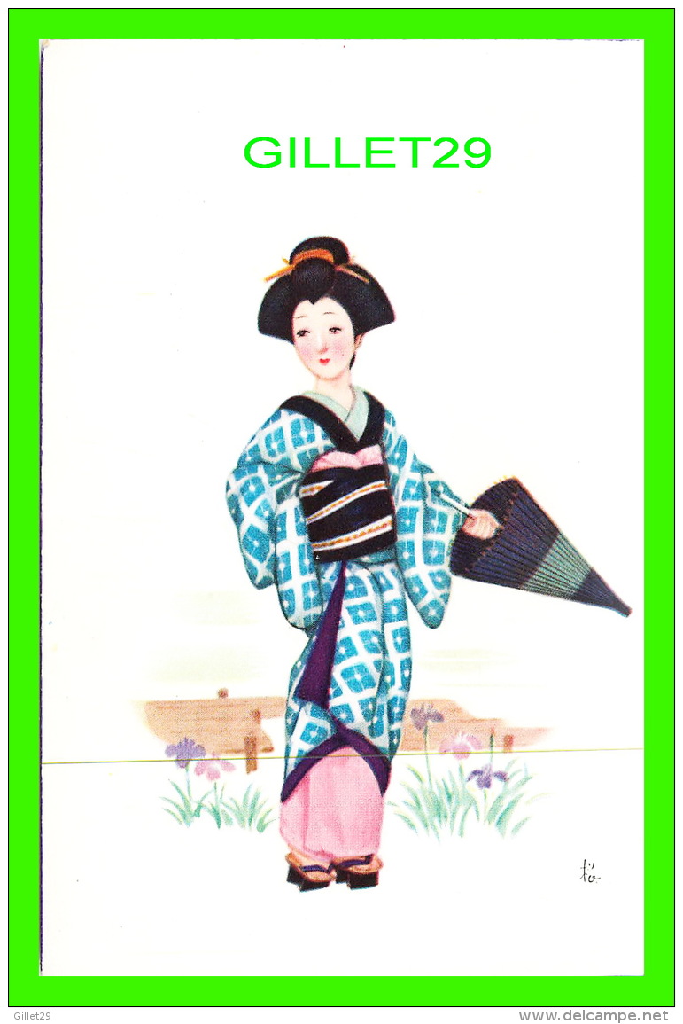 JAPON -  DAME AVEC SON COSTUME &amp; PARAPLUIE - - Autres & Non Classés