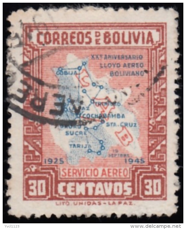 BOLIVIA - Scott # C106 First National Air Service, 20th Anniv. / Used Stamp - Bolivien