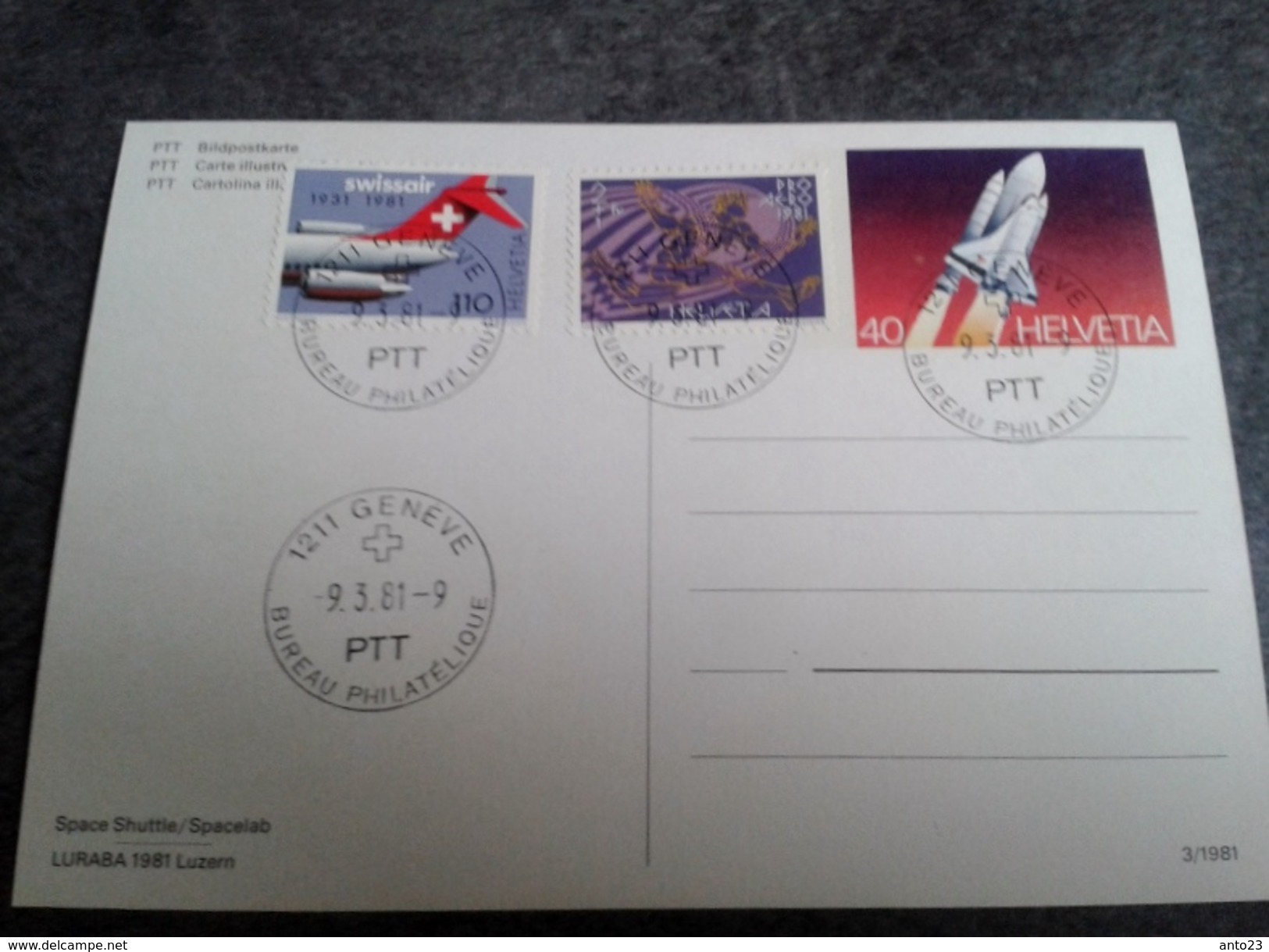 3 Timbres Suisses Pro Aéro Carte Illustrée Affranchie "space Shuttle Spacelab" Bureau Philatéliste De Genève - Sonstige & Ohne Zuordnung