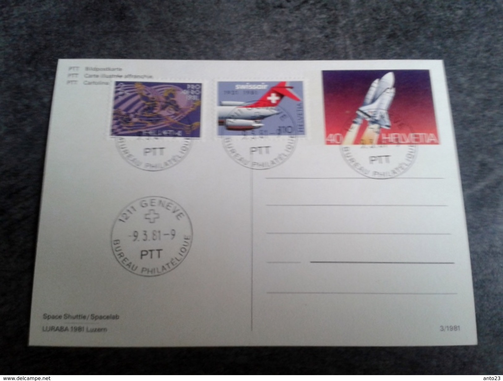 3 Timbres Suisses Pro Aéro Carte Illustrée Affranchie "space Shuttle Spacelab" Bureau Philatéliste De Genève - Sonstige & Ohne Zuordnung