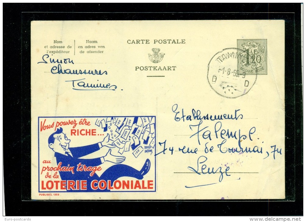 BELGIO - INTERI POSTALI BELGIO - STORIA POSTALE BELGIO - PUBLIBELS - PUBBLICITA´ LOTTERIA COLONIALE - Cartoline 1951-..