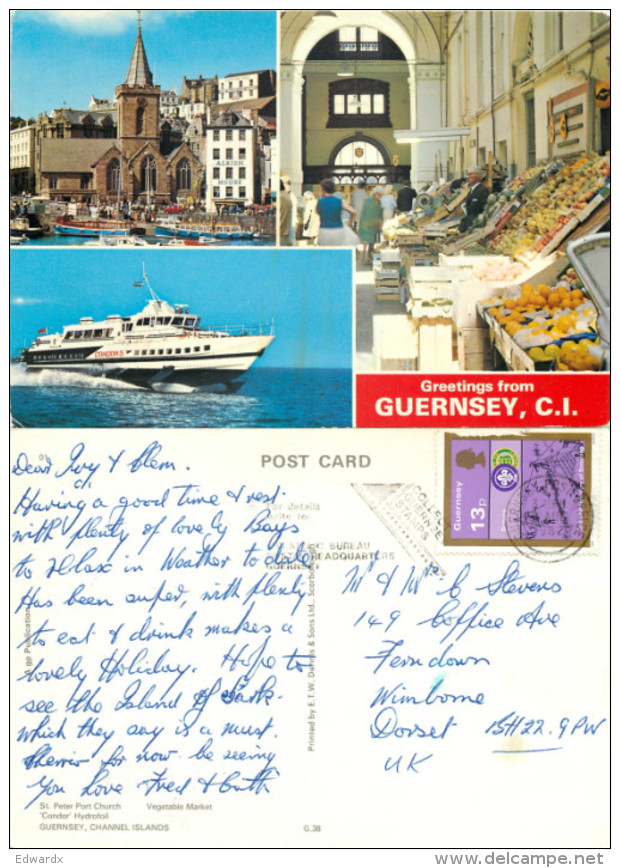 #3 Hydrofoil, St Peter Port, Guernsey Postcard Posted 1982 Stamp - Guernsey