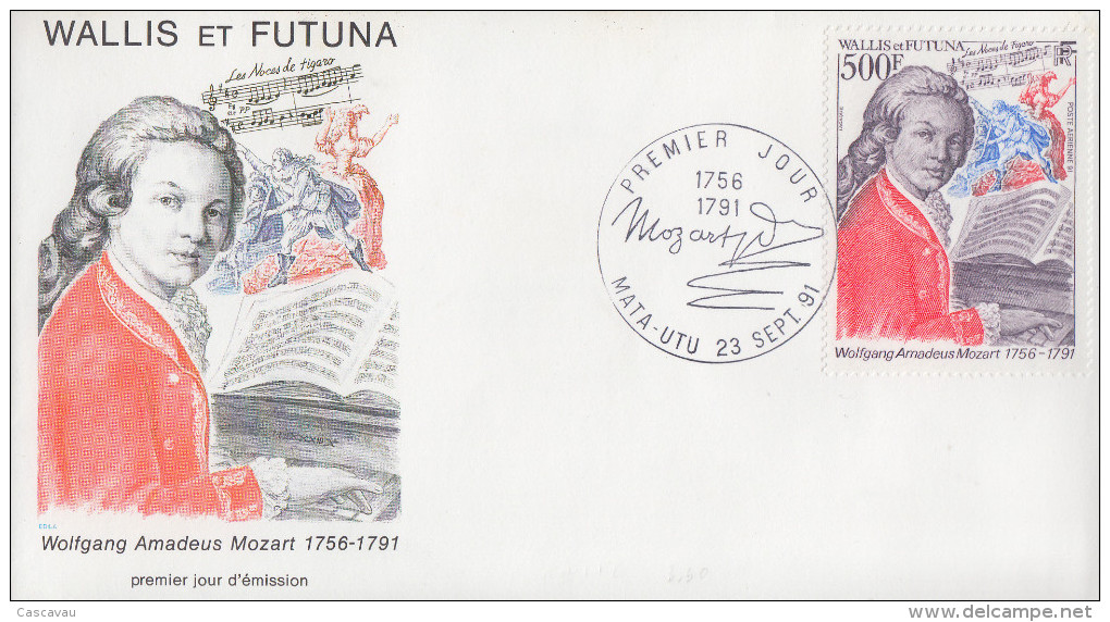 Enveloppe  FDC   1er Jour   WALLIS  ET  FUTUNA    MOZART    1991 - Musik