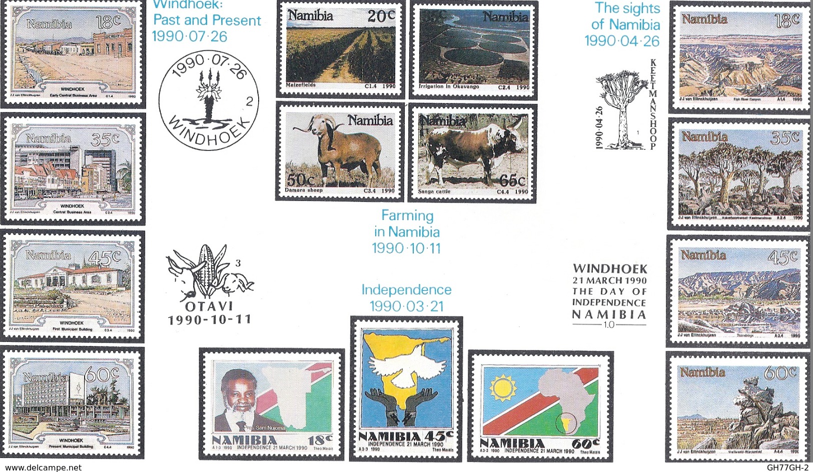 Namibia Mounted Set 14 Stamps Independence 21 MARCH 1990 NAMIBIE INDEPENDANCE 1990 - Namibia (1990- ...)