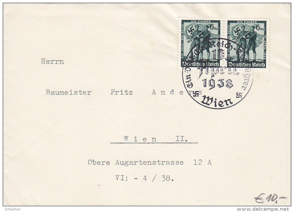 DR 2x 663 MeF, Auf Brief Mit Sonderstempel: Wien 10.APRIL 1938 - Briefe U. Dokumente