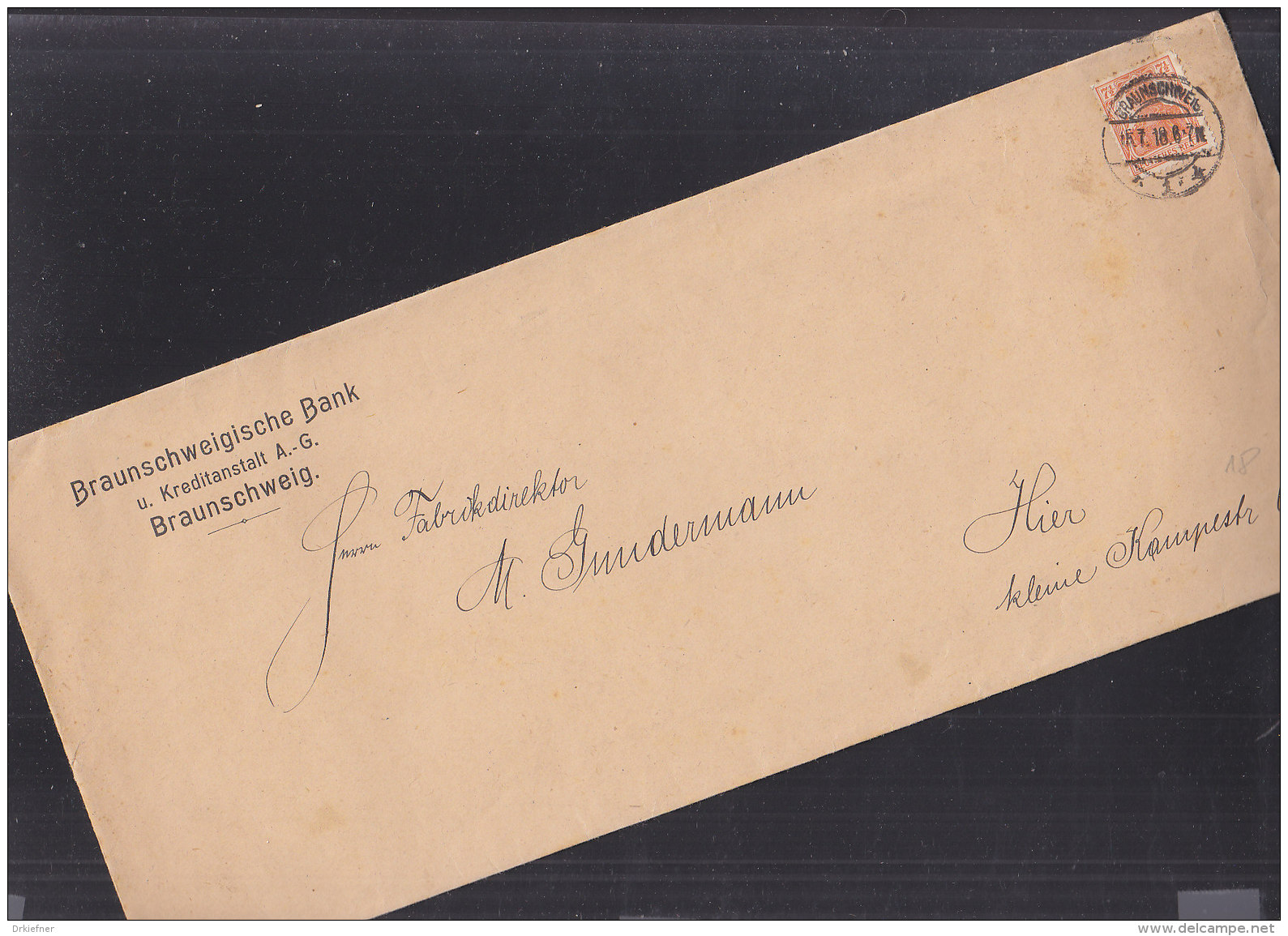 INFLA DR 99 EF Auf Orts-Brief, Der Braunschweigischen Bank, Mit Stempel: Braunschweig 16.7.1918 - Sonstige & Ohne Zuordnung