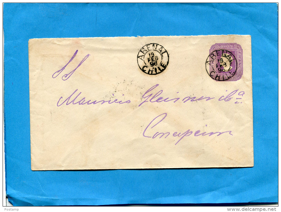 MARCOPHILIE -CHILI-lettre Entier Postal-5cent Colon 1896 Cad ARENAL  -pour Conception - Chile