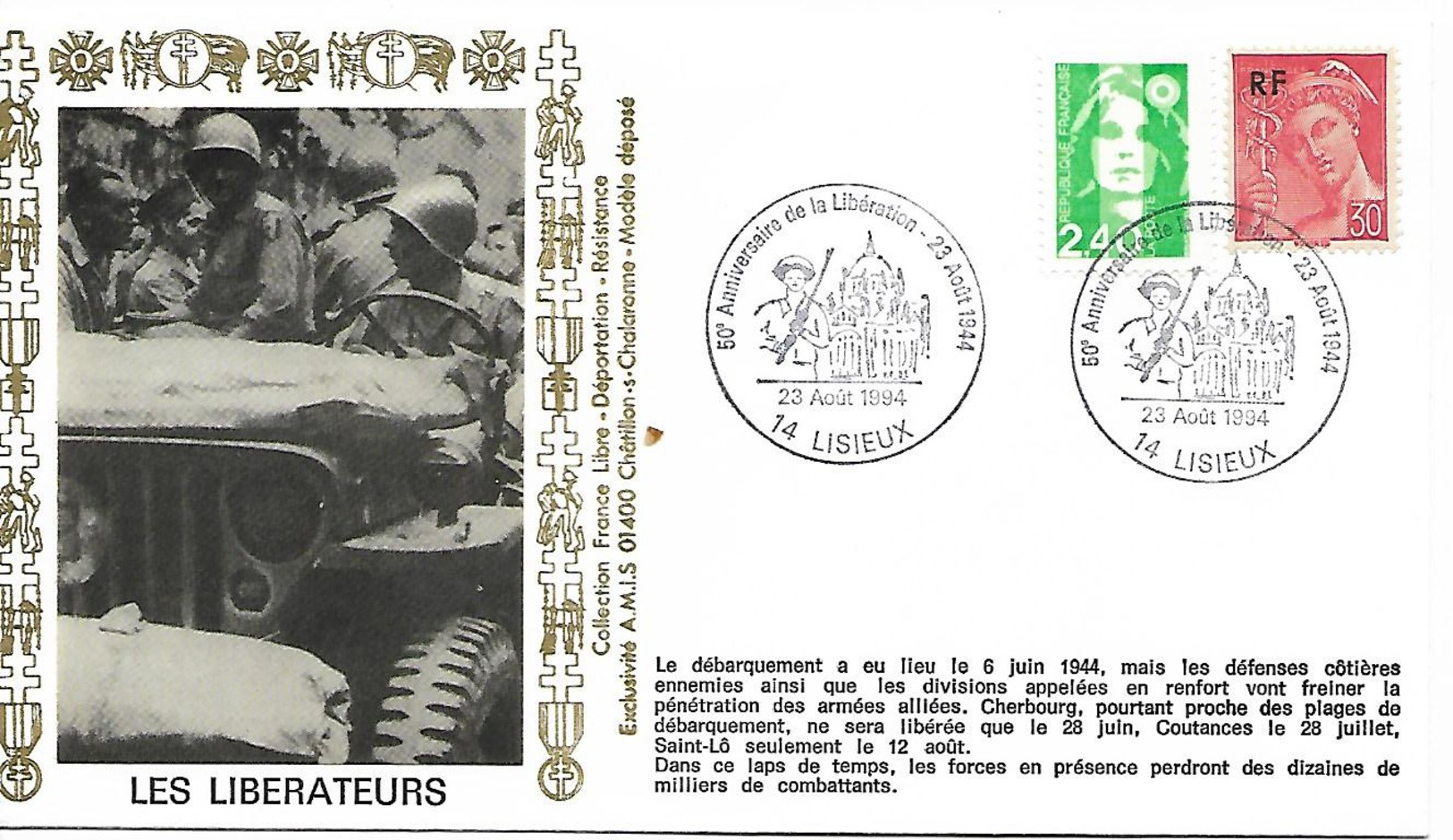 14  LISIEUX  50° Anniversaire De La Libération23 Aout 1944    23/08/94 - 2. Weltkrieg