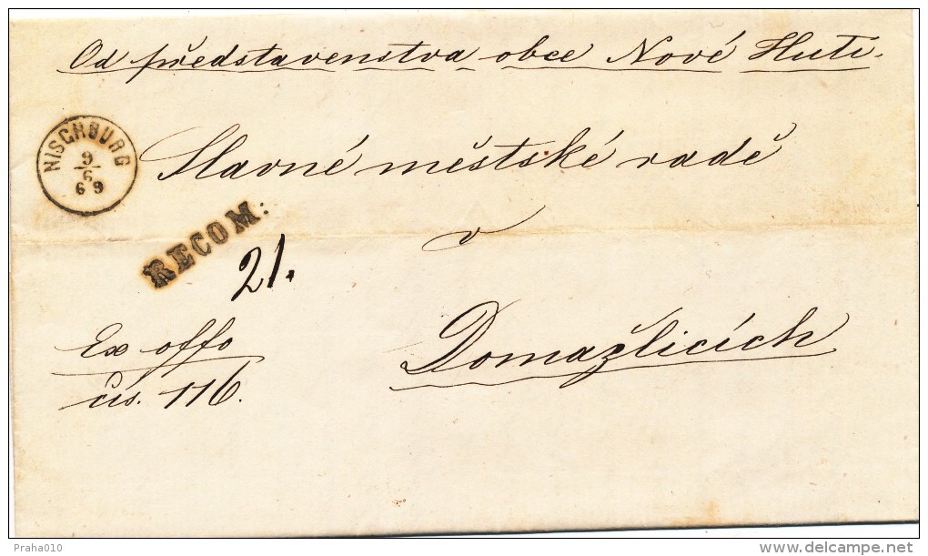 K9621 - Austria (1869) Nischburg / Beraun / Taus (R-letter); Tariff: Ex Offo - Briefe U. Dokumente