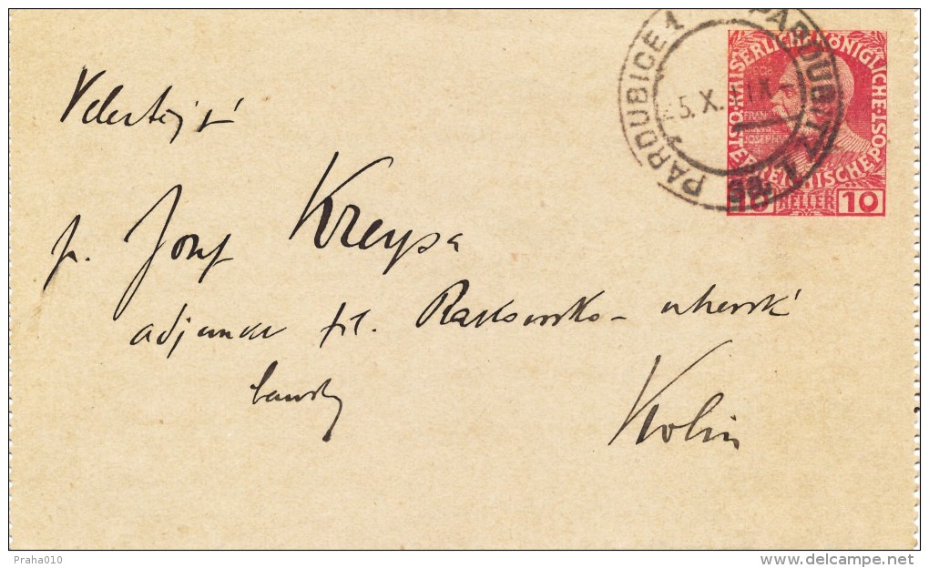 K9630 - Austria (1911) Pardubice 1 - Pardubitz 1 (Postal Stationery - Cover); Tariff: 10 H - Briefe U. Dokumente