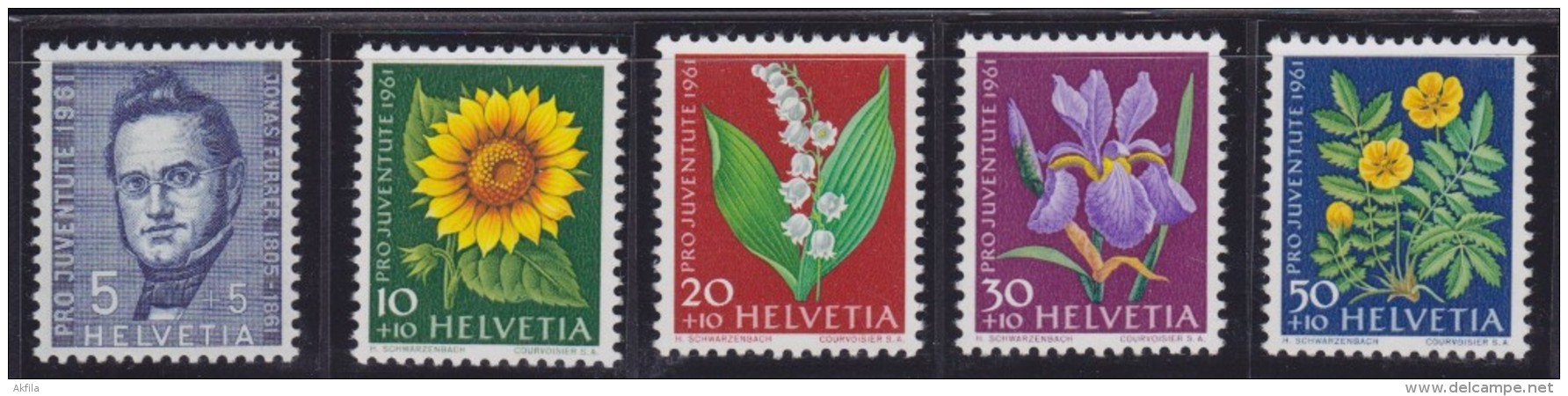 1(61). Switzerland 1961 "Pro Juventute" - Garden Flowers - Flora, MNH (**) Michel 742-746 - Ungebraucht