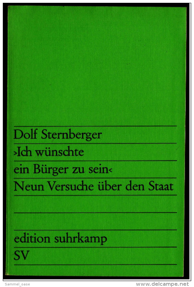 Suhrkamp Buch : Dolf Sternberger - Ich Wünsche Ein Bürger Zu Sein  -  Neun Versuche über Den Staat - German Authors