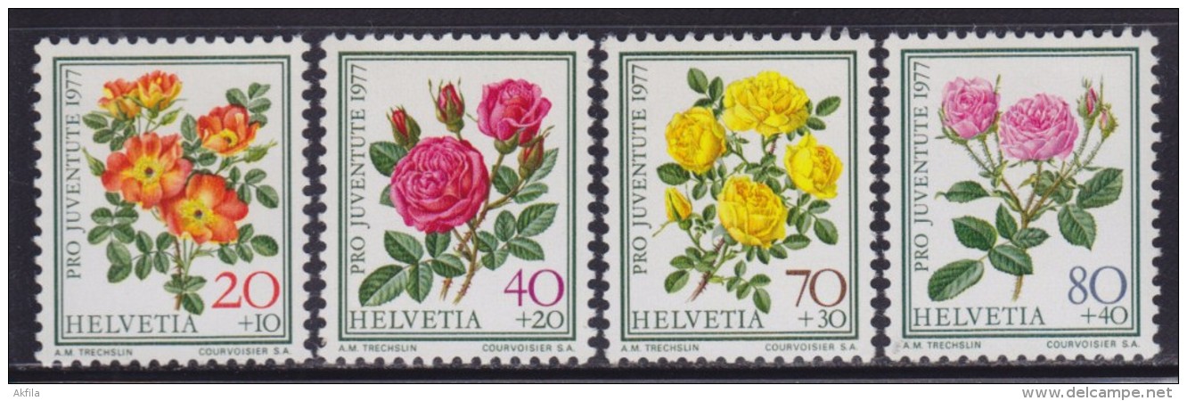 1(84). Switzerland 1977 "Pro Juventute" - Flowers - Roses, MNH (**) Michel 1112-1115 - Ungebraucht