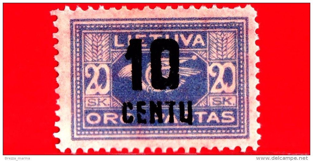 Nuovo - MNH - LITUANIA - LIETUVA - 1922 - Posta Aerea Sovrastampa In Nuova Valuta - Corno Postale - 10 Su 20 - Litauen