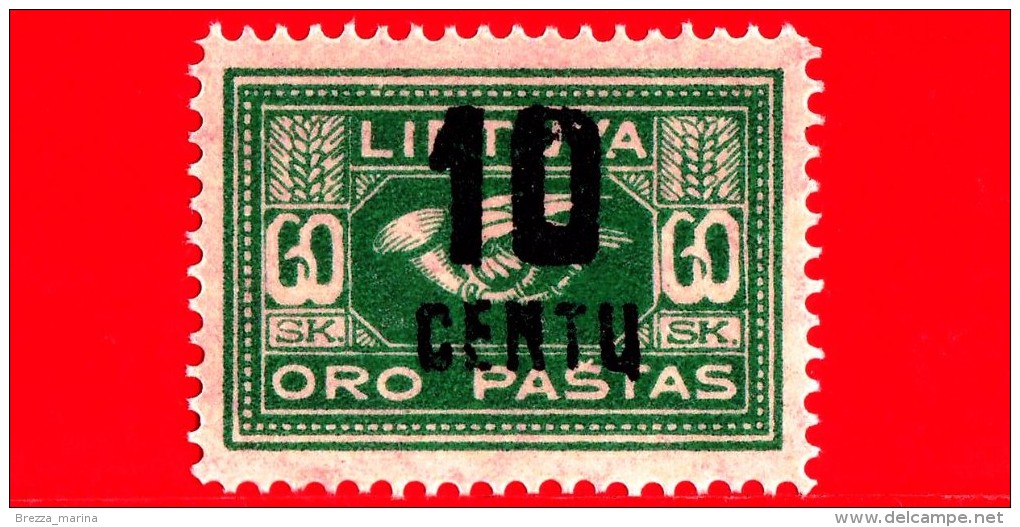 Nuovo - MNH - LITUANIA - LIETUVA - 1922 - Posta Aerea Sovrastampa In Nuova Valuta - Corno Postale - 10 Su 60 - Litauen