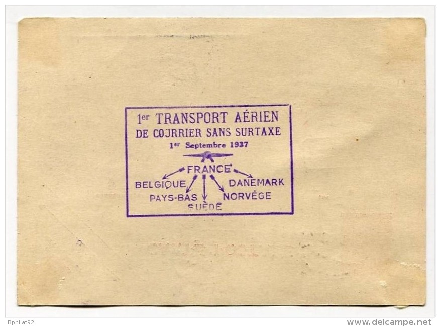 !!! ENTIER POSTAL TYPE PAIX 1ER TRANSPORT AERIEN SANS SURTAXE FRANCE PAYS BAS 1/9/1937 - 1960-.... Covers & Documents